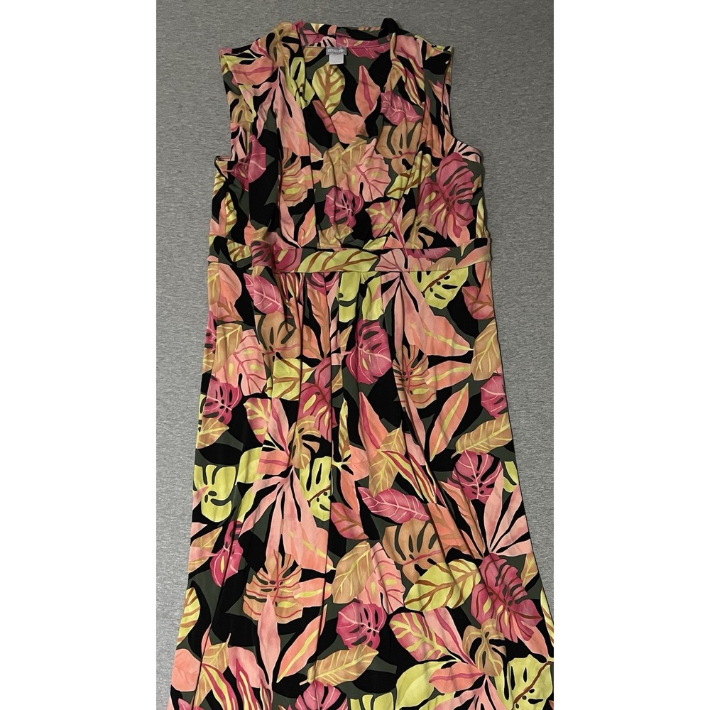 Chico's Leaf dress Pattern Sleeveless Dress Sz 3 XL babydoll stretch pleated - Picture 11 of 11